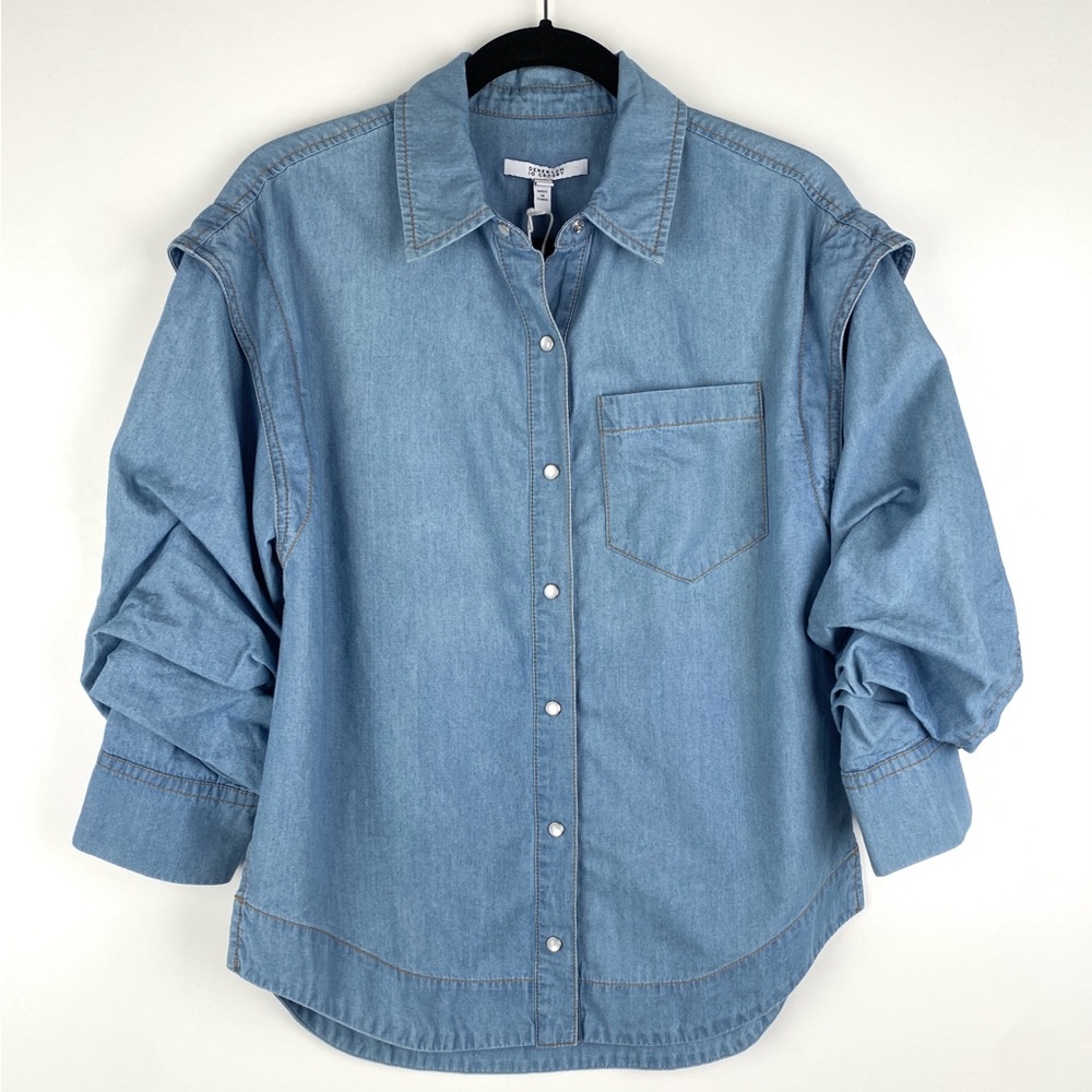 Derek Lam 10 Crosby Marley Ruched Button Down Chambray Shirt